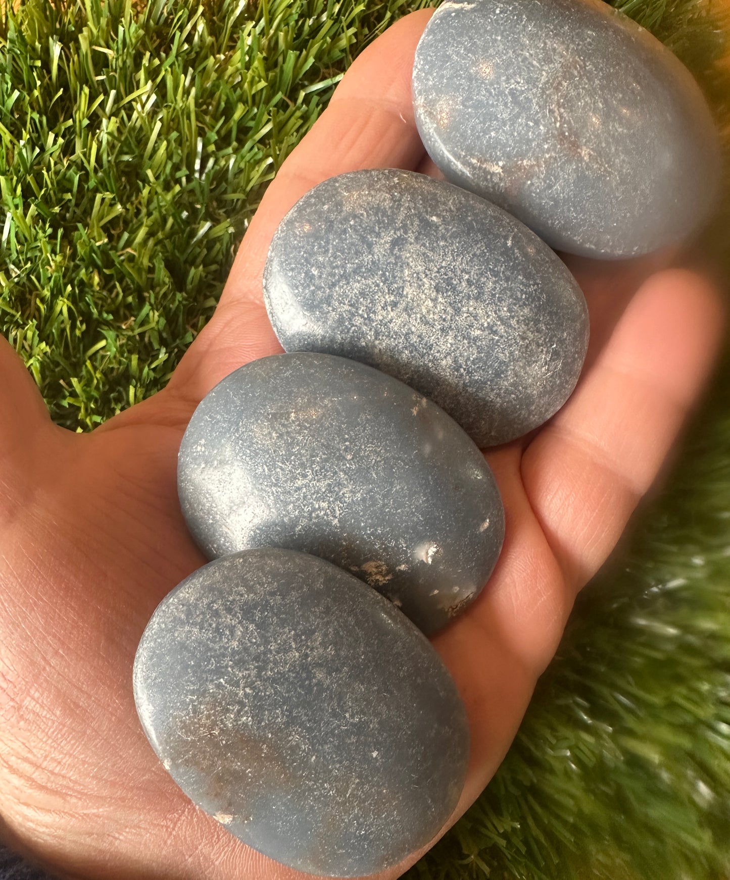 Angelite Palm Stones - The Stone Of Peace, Angels And Higher Connection