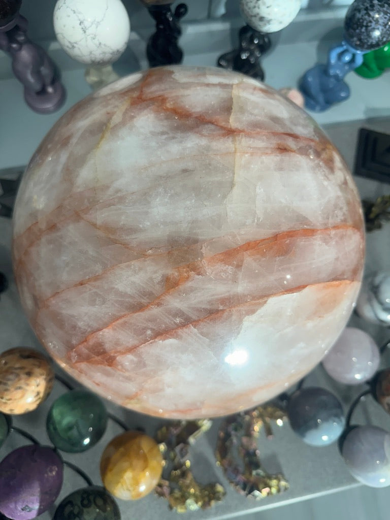Massive Fire quartz Sphere - Rare Hematoid Crystal Ball - Stunning Red And Clear Patterns - Collector's Showpiece
