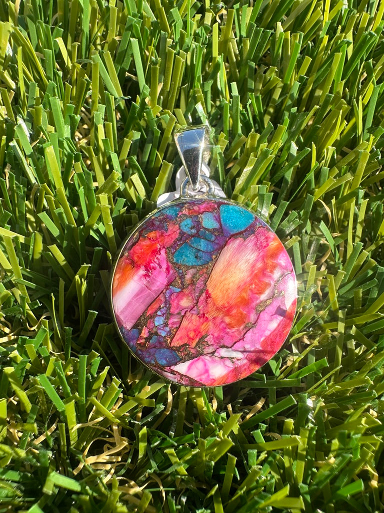 925 Sterling Silver Pendant With Natural Kingsman Pink Dahlia Turquoise High Quality