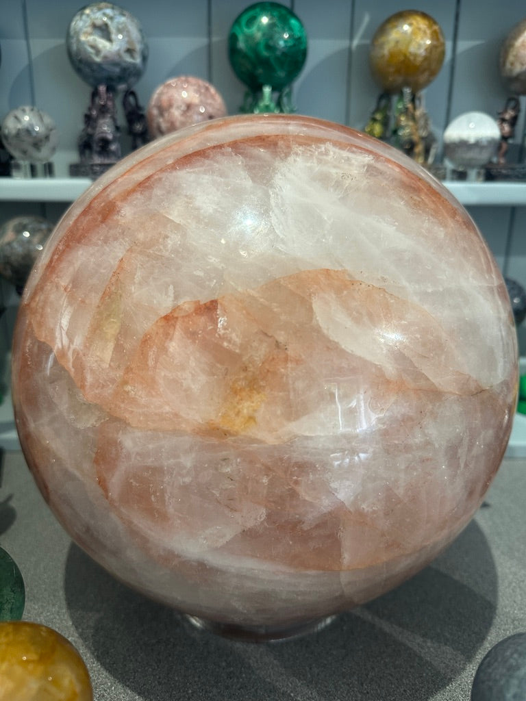 Massive Fire quartz Sphere - Rare Hematoid Crystal Ball - Stunning Red And Clear Patterns - Collector's Showpiece