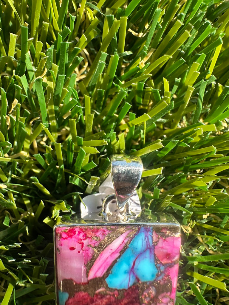 925 Sterling Silver Pendant With Natural Kingsman Pink Dahlia Turquoise High Quality