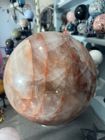 Massive Fire quartz Sphere - Rare Hematoid Crystal Ball - Stunning Red And Clear Patterns - Collector's Showpiece