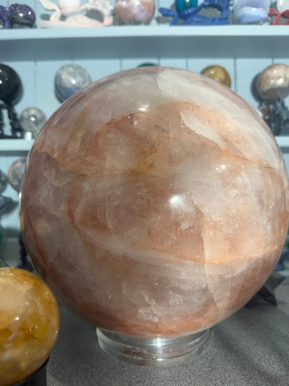 Massive Fire quartz Sphere - Rare Hematoid Crystal Ball - Stunning Red And Clear Patterns - Collector's Showpiece