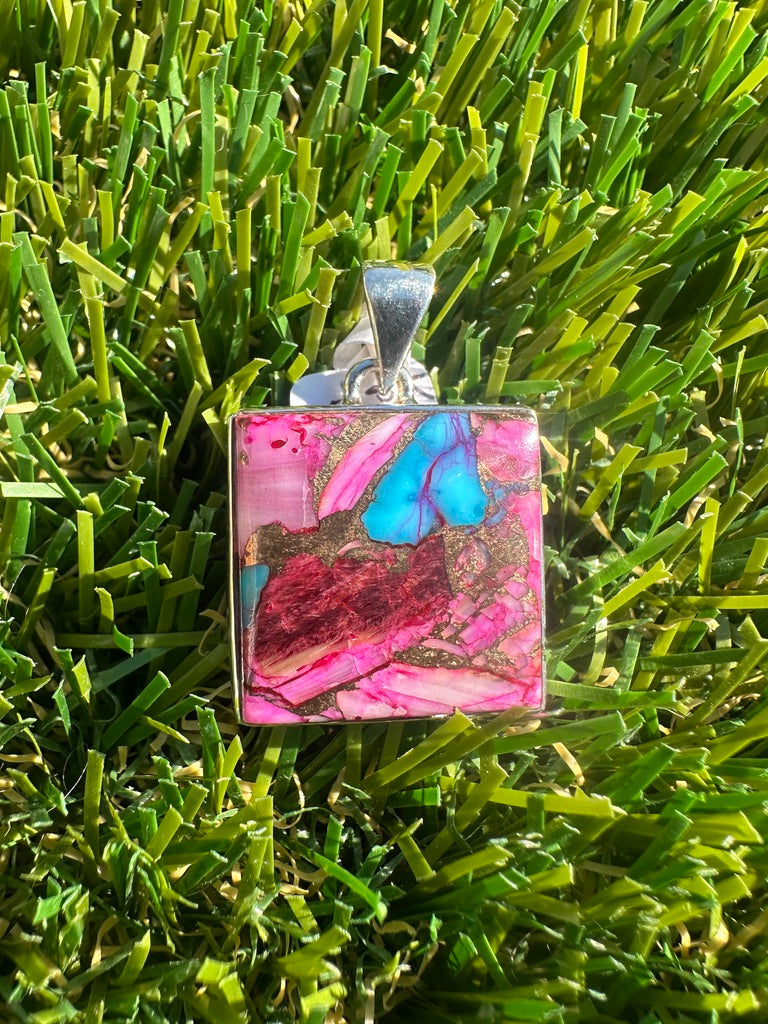 925 Sterling Silver Pendant With Natural Kingsman Pink Dahlia Turquoise High Quality