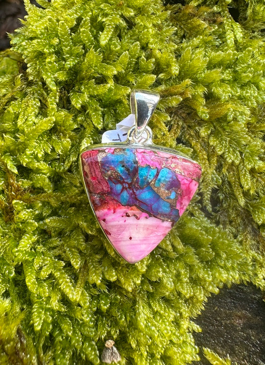 925 Sterling Silver Pendant With Natural Kingsman Pink Dahlia Turquoise High Quality