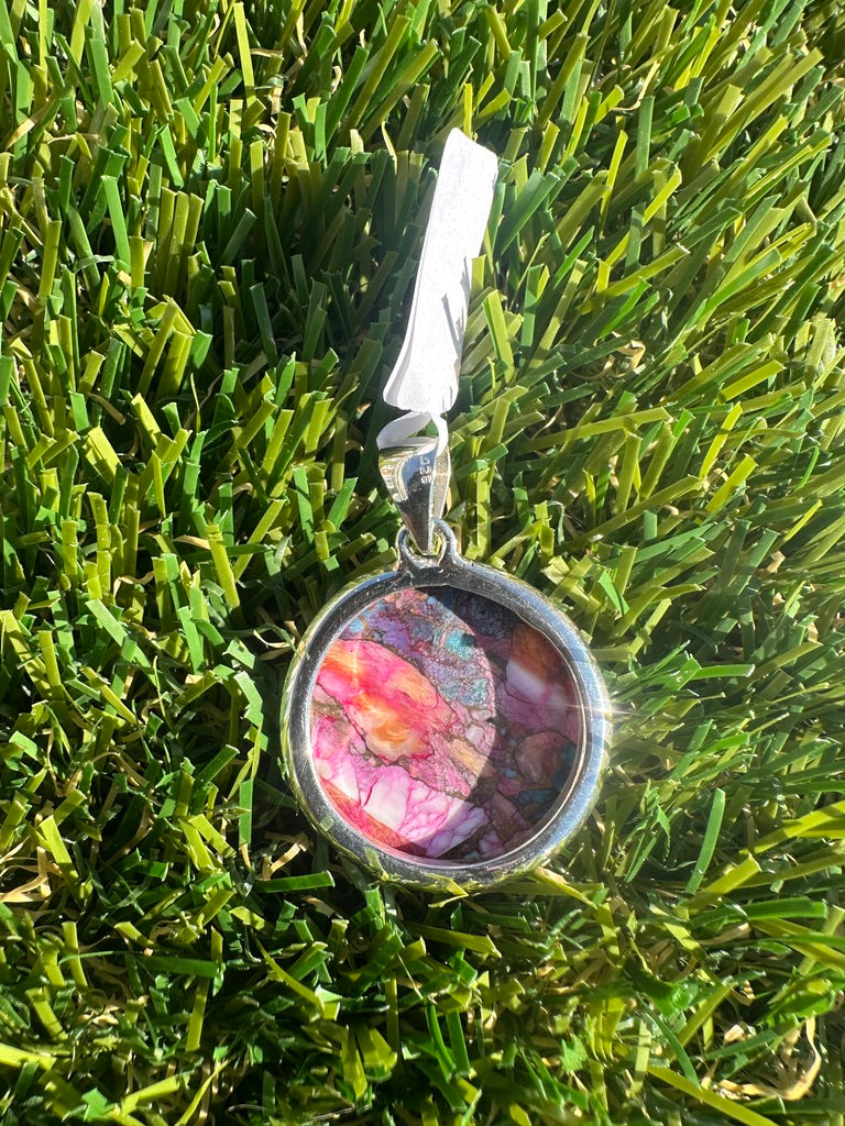 925 Sterling Silver Pendant With Natural Kingsman Pink Dahlia Turquoise High Quality