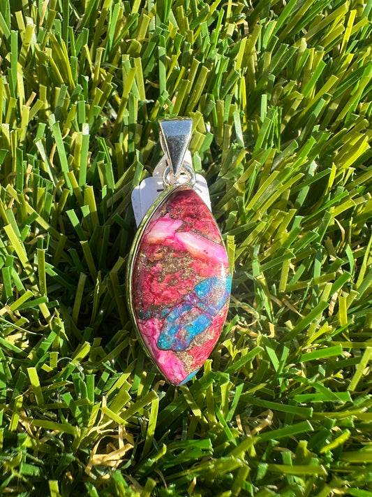 925 Sterling Silver Pendant With Natural Kingsman Pink Dahlia Turquoise High Quality