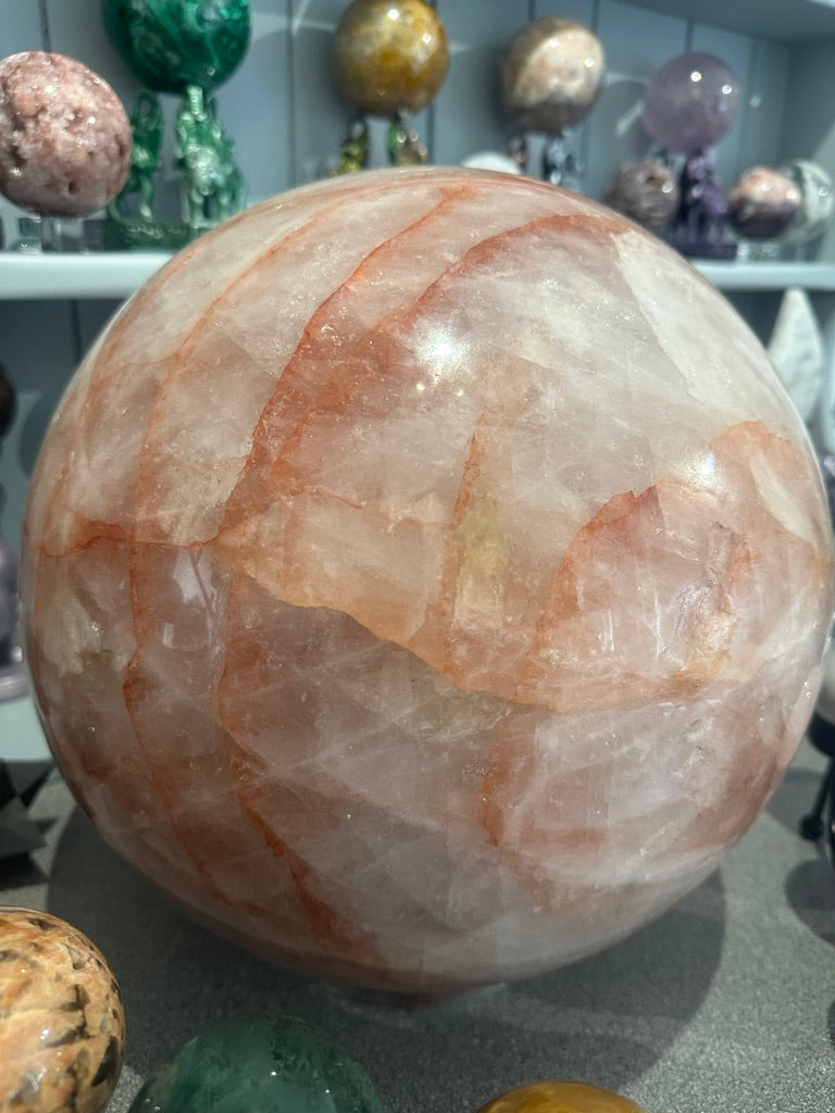 Massive Fire quartz Sphere - Rare Hematoid Crystal Ball - Stunning Red And Clear Patterns - Collector's Showpiece
