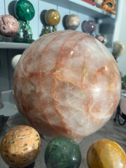 Massive Fire quartz Sphere - Rare Hematoid Crystal Ball - Stunning Red And Clear Patterns - Collector's Showpiece