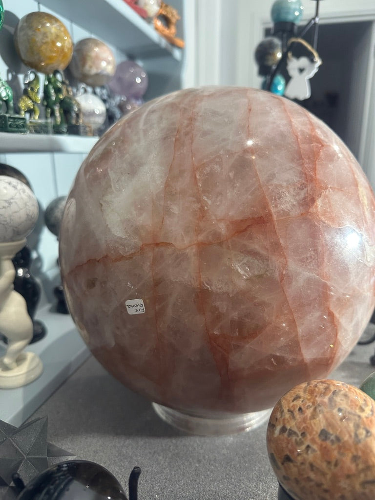 Massive Fire quartz Sphere - Rare Hematoid Crystal Ball - Stunning Red And Clear Patterns - Collector's Showpiece