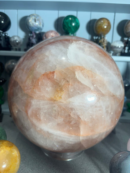 Massive Fire quartz Sphere - Rare Hematoid Crystal Ball - Stunning Red And Clear Patterns - Collector's Showpiece
