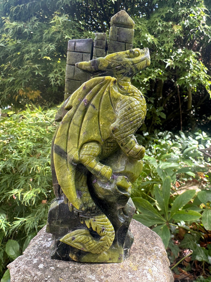 Atlantisite Mystical Handcarved Dragon - Serpentine And Stitchtite RARE