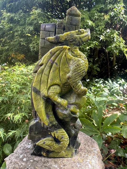 Atlantisite Mystical Handcarved Dragon - Serpentine And Stitchtite RARE