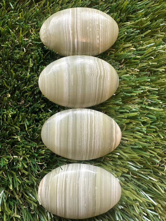 Green Pistachio Calcite Palm Stone - Polished Crystal For Balance And Mindfulness