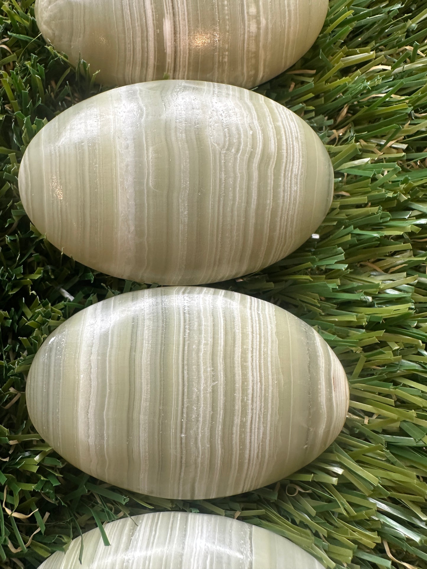 Green Pistachio Calcite Palm Stone - Polished Crystal For Balance And Mindfulness