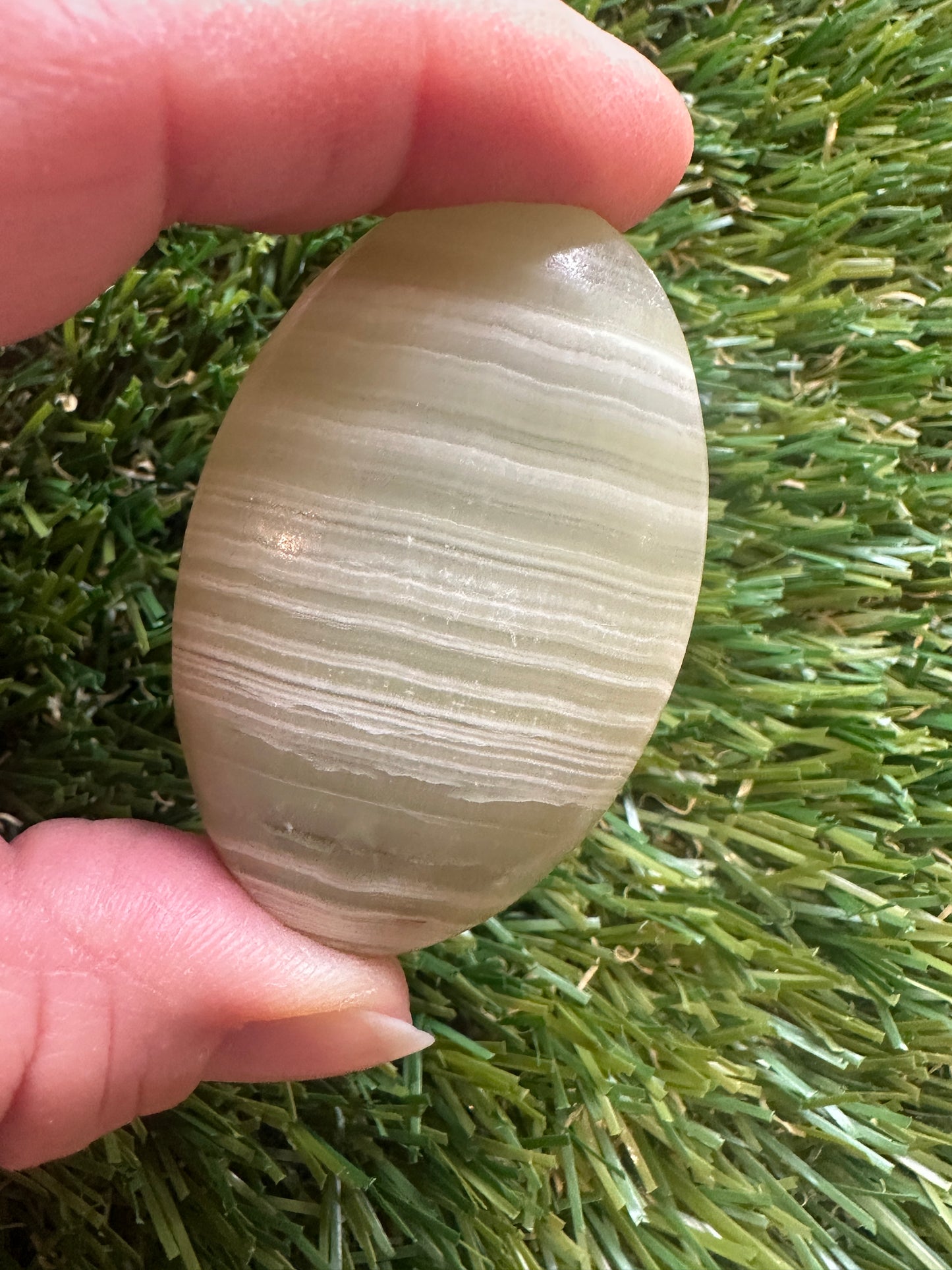 Green Pistachio Calcite Palm Stone - Polished Crystal For Balance And Mindfulness
