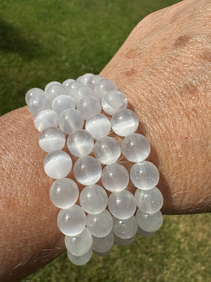 Selenite / Satin Spar Beaded Bracelets