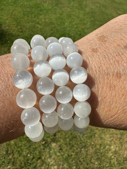Selenite / Satin Spar Beaded Bracelets