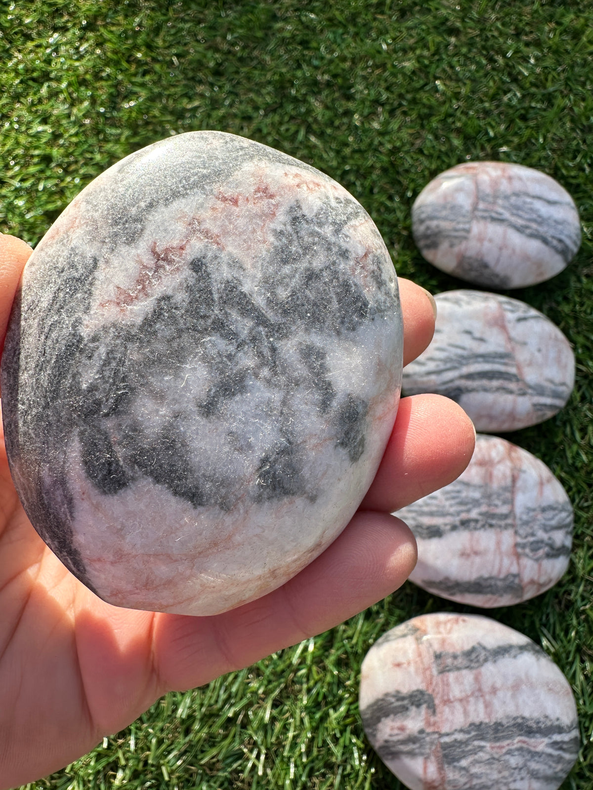 Jasper Pink Zebra Palm Stones