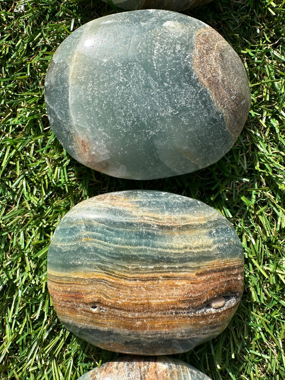 Calcite Lemurian Aquatine Blue Palm Stones