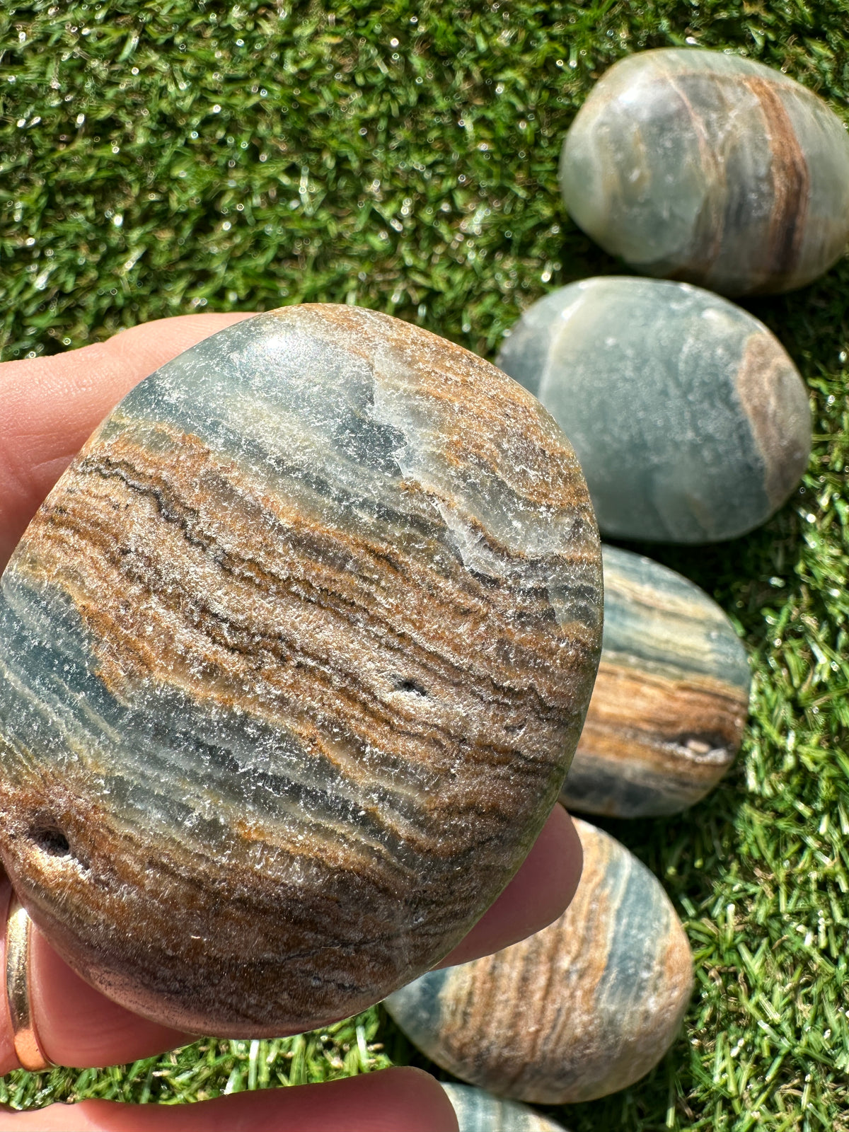 Calcite Lemurian Aquatine Blue Palm Stones