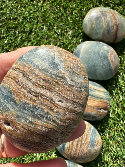 Calcite Lemurian Aquatine Blue Palm Stones