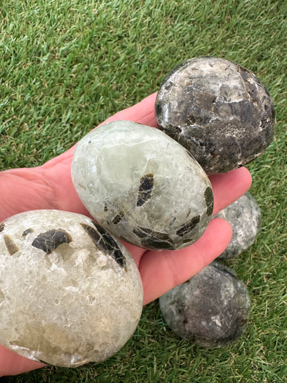 Prehnite And Epidote Palm Stones