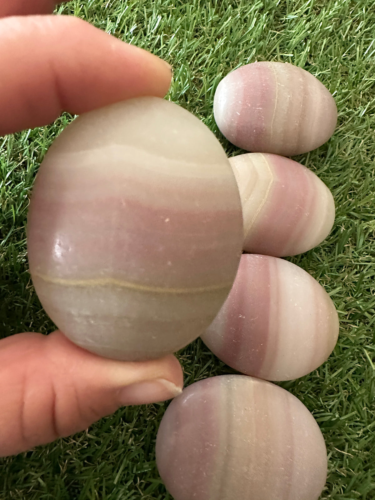 Calcite Pink Pistachio Palm Stones